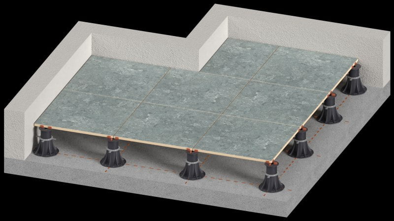 terrace made of ceramic tiles for adjustable pedestals for terrace tiles