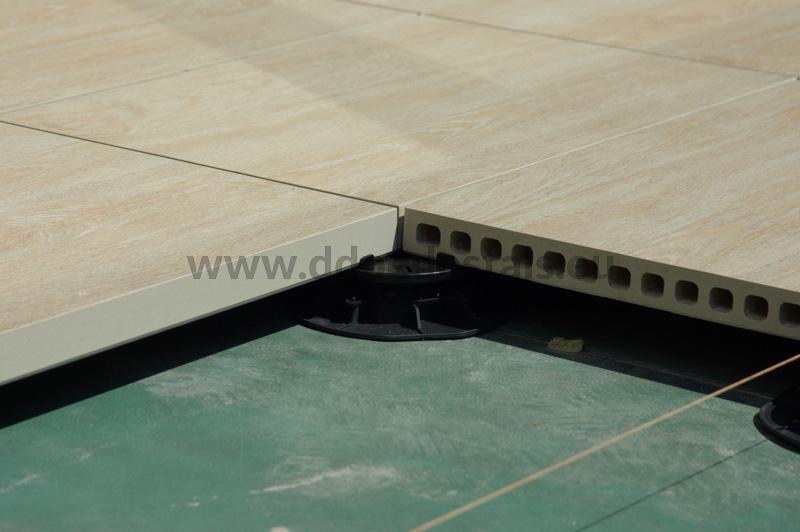 ceramic tiles on adjustable paving slab supports