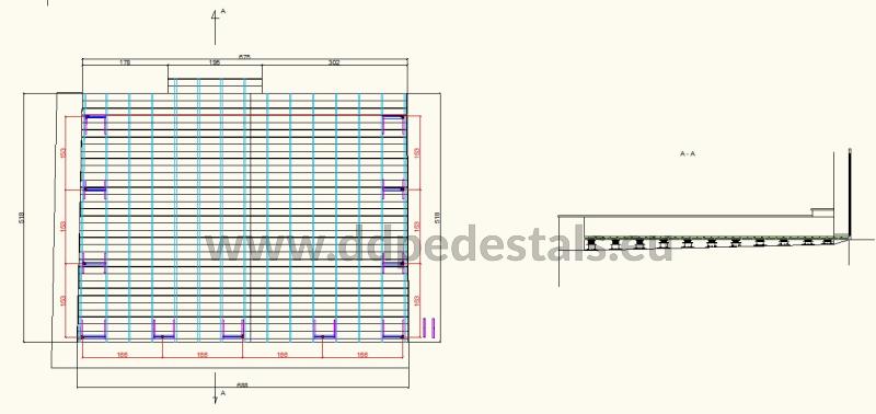 design of a raised ventilated terrace on adjustable pedestals made of boards and joists