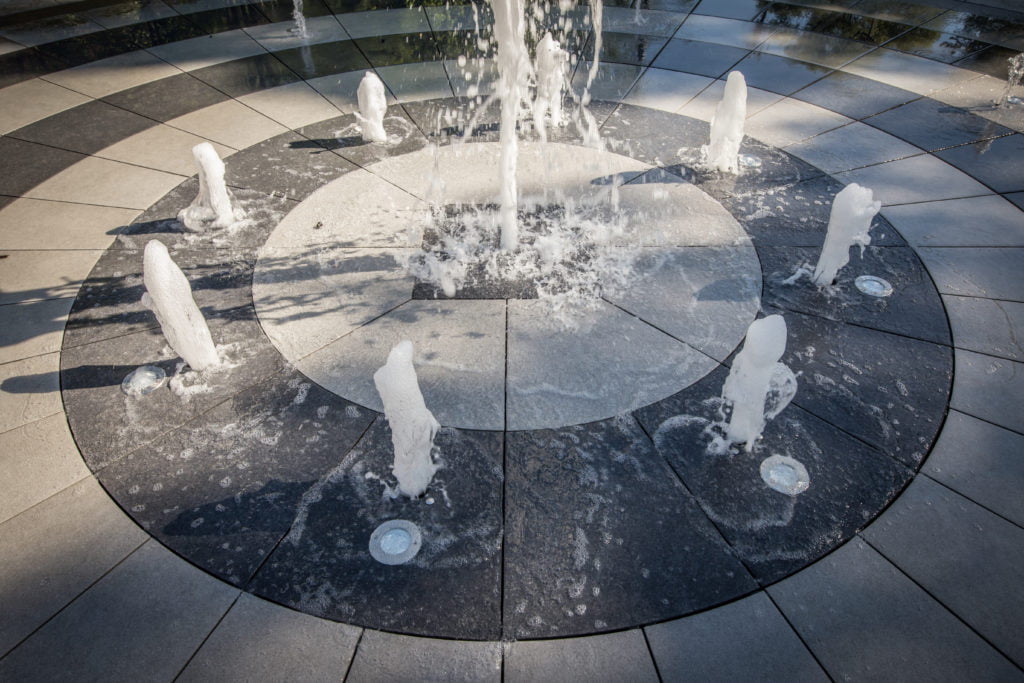 ceramic tiles on the fountain on adjustable pedestals