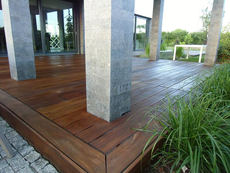 wooden terrace with masked edges and substructure