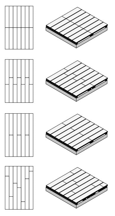 exemples de pose de lames sur lambourdes sur une terrasse ventilée