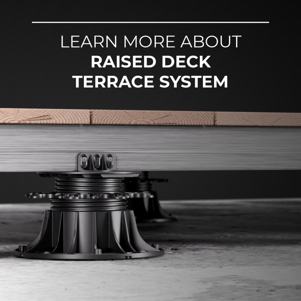 learn more about raised deck terrace system - plastic pedestal with joist and planks